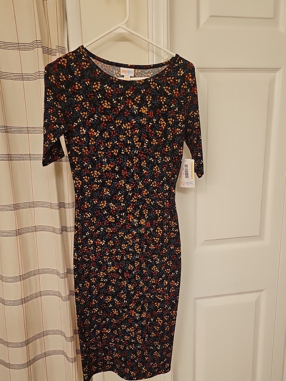 Floral Midi Lularoe Julia Dress in Brown with Multi-Color Print